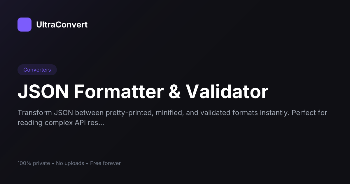 JSON Formatter — Validate, Format, Minify JSON Online | UltraConvert